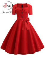 Load image into Gallery viewer, Women Summer Dress Elegant Retro Vintage 50s 60s Robe Rockabilly Swing Pinup Dresses Casual Red Party Vestidos