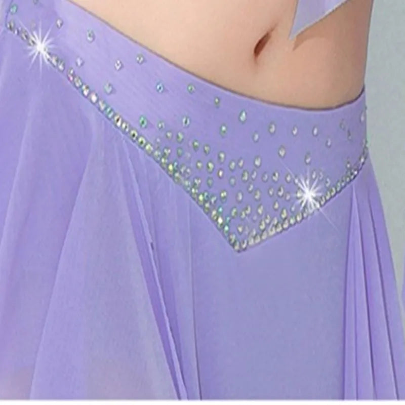 Women Adult Costumes  Horn Long Sleeve Oriental Dance Dress Sparkle Rhinestone Shine Skirt Sexy Side Split Carnival Fantasy New