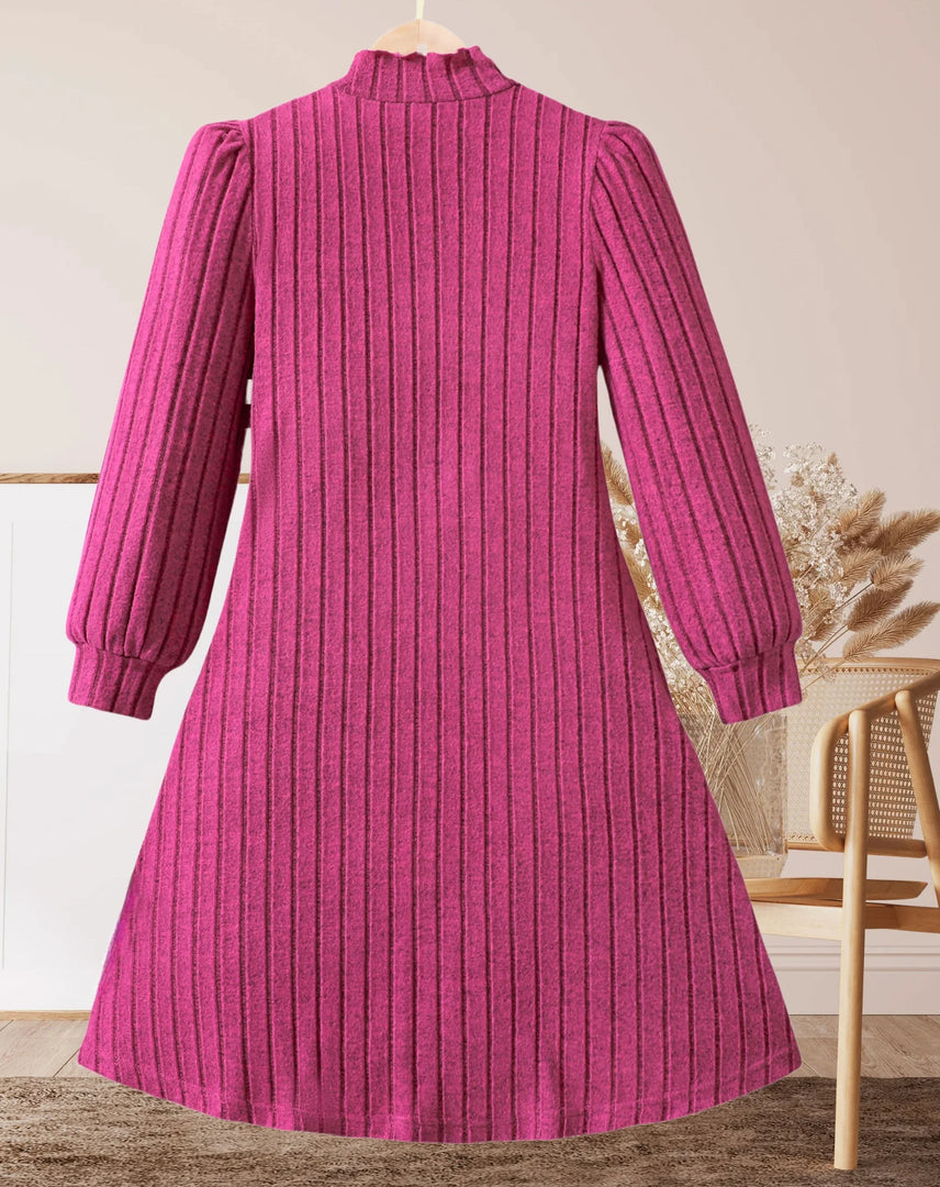 Women's bright pink knitted dress - slim design, warm and comfortable ribbed fabric, suitable for daily wear