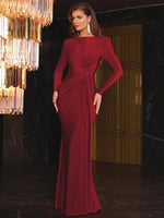 Load image into Gallery viewer, Women's Elegant Wedding Party Dress Female Clothing O-neck Long Sleeve Ruched High Waist Bodycon Long Maxi Evening Prom Dresses