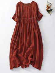 Summer New Dresses for Women LOOSE Embroidery Vintage Dress Streetwear Long Dresses Women Clothing Robe O-Neck White Dress