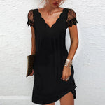 Load image into Gallery viewer, Elegant Dresses for Women V Neck Lace Sleeves Short Dress Women Spring Summer Sexy Ladies Short Sleeve Black Party Dress 2022