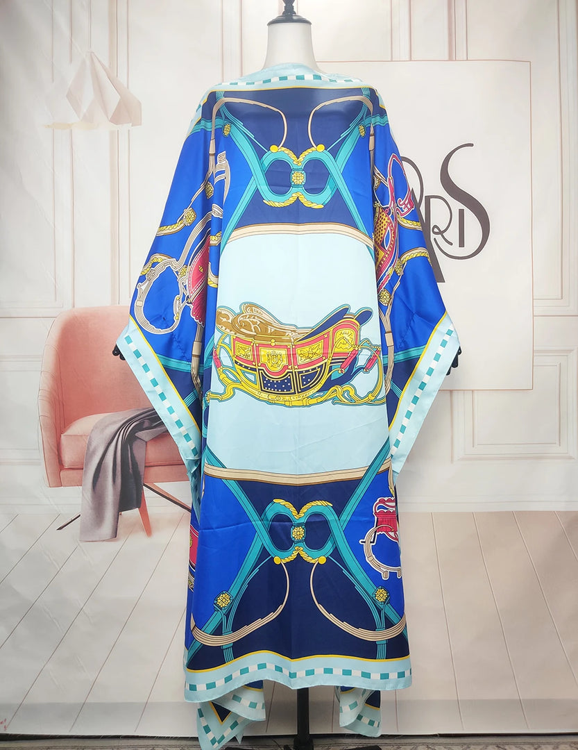 African Dress For Women Elegant Floral Summer Twill Silk Kaftan Maxi Dress Boho Sexy lady Beach Wear Caftan Dubai Muslim Ramadan