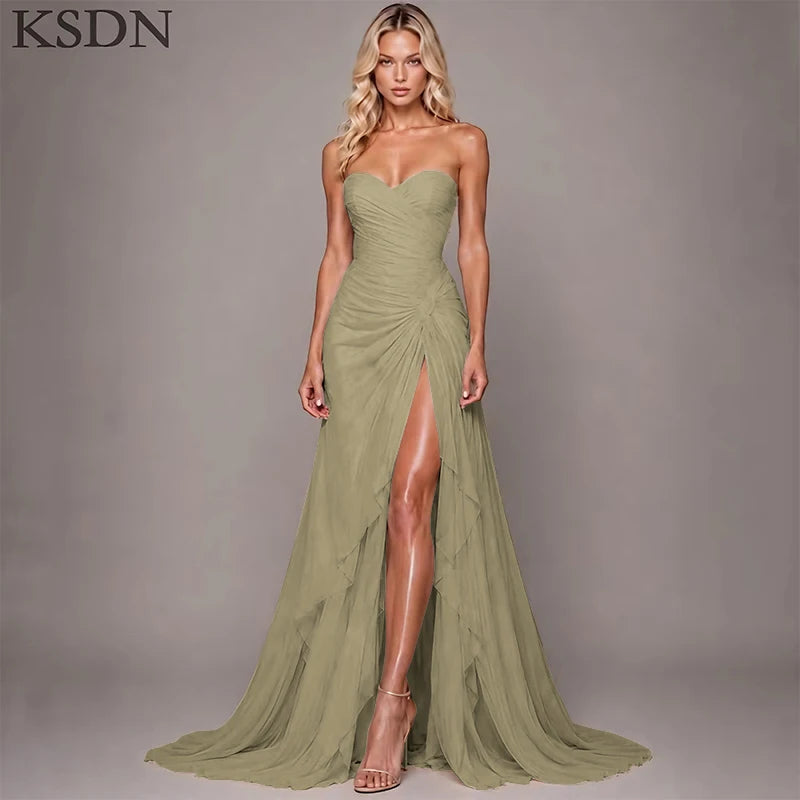 Elegant Women Evening Dresses for Women Luxury Chiffon Chapel Train Gowns Side Slit Sleeveless Wedding Long Dress Vestidos