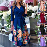 Load image into Gallery viewer, Women's Floral Printed Dress Turn-down Collar Ladies Fashion Elegant  Midi Dresses Vestidos Femenino Платье Женское Вечернее