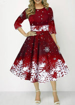Load image into Gallery viewer, Winter Christmas Dresses Women Vintage Robe Swing Elegant Half Sleeve Casual Print Party Dress