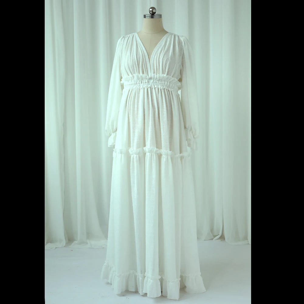 Photography Dress For Women Comfortable Linen Cotton Long Sleeved V-neck Dress Maternity Dresses For Photo Shoot Dress