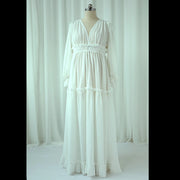 Photography Dress For Women Comfortable Linen Cotton Long Sleeved V-neck Dress Maternity Dresses For Photo Shoot Dress