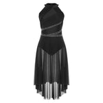 Load image into Gallery viewer, Women Adult Lyrical Dance Dress Modern Contemporary Costume Sparkly Rhinestones Ruched Asymmetrical Hem Ballet Dancewear