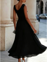 Load image into Gallery viewer, Women Draped Cowl Neck Sleeveless Waist Ruched Midi Dress Elegant Formal Wedding Guest Swing Dress