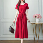 Load image into Gallery viewer, New Fashion Summer Dresses For Women 2025 Elegant Casual Short Sleeve Midi Dress Soild Colour Women Clothing