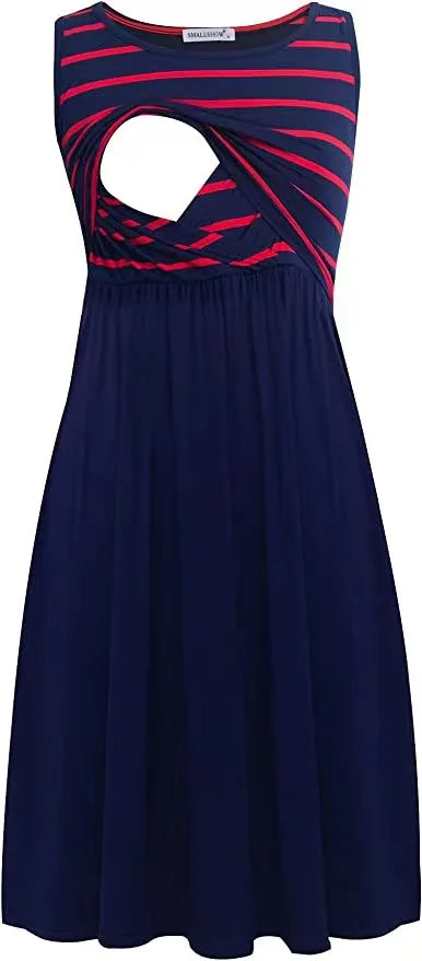 Maternity Dresses Fashion Striped Dress Summer Dress Loose Simple Sleeveless Dress Women's Clothing