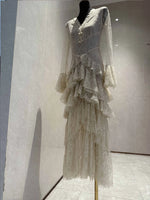 Load image into Gallery viewer, Women's Dresses: Elegant &amp; Stylish V-Neck, Flared Long Sleeve, Layered Lace Tiered "Cake" Dress — 2026 Summer New Arrival