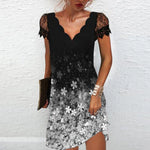 Load image into Gallery viewer, Elegant Dresses for Women V Neck Lace Sleeves Short Dress Women Spring Summer Sexy Ladies Short Sleeve Black Party Dress 2022