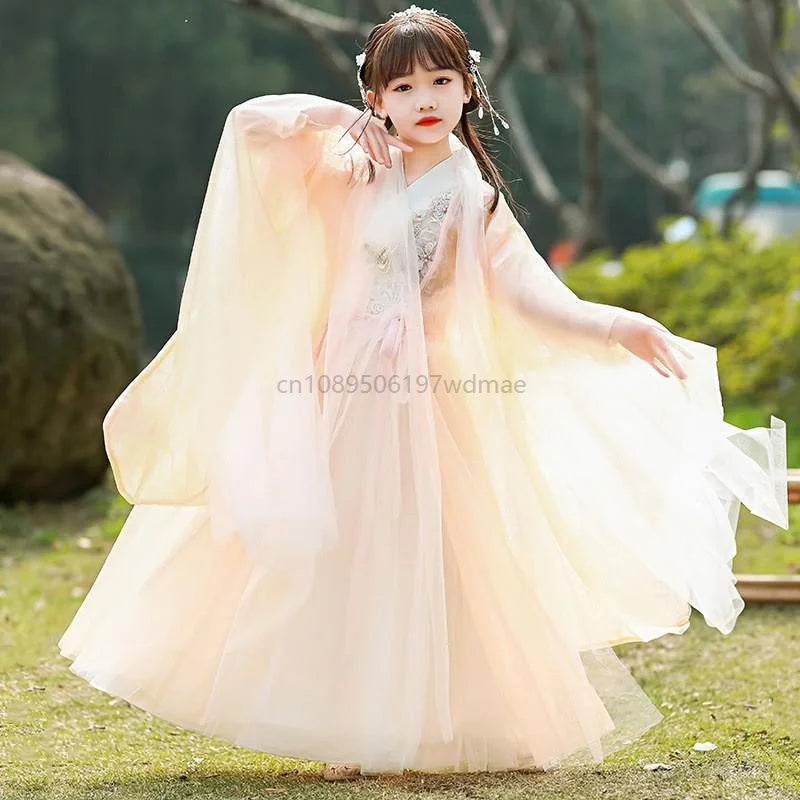 Hanfu Dress Traditional Chinese Cloth Outfit Ancient Folk Dance Stage Costumes Oriental Children Girls Fairy Princess Cosplay