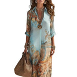 Load image into Gallery viewer, Elegant Shirt Dress For Women Chiffon Digital Print Turndown Collar Single-breasted Dresses Flowy Casual Boho Summer Clothing
