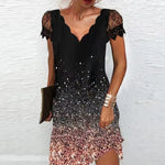 Load image into Gallery viewer, Elegant Dresses for Women V Neck Lace Sleeves Short Dress Women Spring Summer Sexy Ladies Short Sleeve Black Party Dress 2022