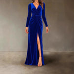 Load image into Gallery viewer, Velvet Dress for Women 2025 Autumn Winter New V-neck Slim Twist High Waist Evening Dress Sexy Solid Color Pleated A-line Dresses