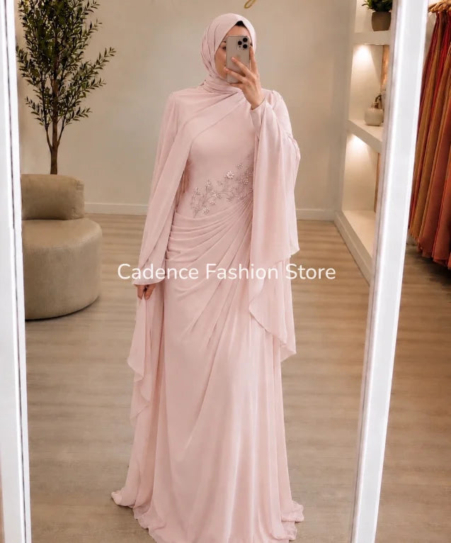 Classic Muslim Formal Evening Dresses Arabian فساتين سهرات Women’s High-Neck Beaded Embroidered Long Prom Dress Customized