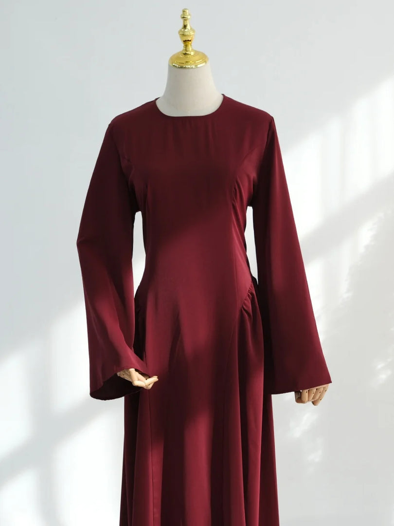 Muslim Women Dubai Traditional Abaya Dress Solid Back Strap Fitted Waist Long Dresses Kaftan Prayer Robe Femme Islamic Clothing