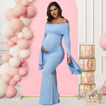 Load image into Gallery viewer, Women Maternity Dresses For Photoshoot Sexy Off Shoulder Long Sleeve Bodycon Pregnancy Baby Shower Maxi Gown