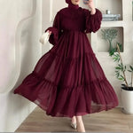Load image into Gallery viewer, Muslim Women's Dress Casual Fashion Middle Eastern Chiffon Round Neck Tie-Dye with Belt Long Temperament Elegant Arab Dress