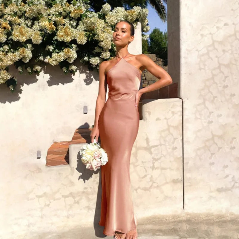 Women's Party Dresses Spring Summer New Sexy Solid Slim Sleeveless Backless Temperament Maxi Dresses For Women Robe Femme