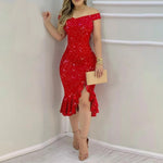 Load image into Gallery viewer, Women's Sexy party dresses Fashion Elegant dress  Off Shoulder Sequin Ruffle Irregular Dresses Masquerade Evening Dress vestidos