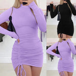Load image into Gallery viewer, Female Dresses Outfits Women'S Dress Long Sleeve Solid Color Drawstring O-Neck Tight-Fitting Vestidos De Fiesta Elegantes 2025