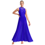 Load image into Gallery viewer, Women Lyrical Dance Dress Halter Glittery Rhinestones Patchwork Irregular Mesh Ruffled Hem Dress for Dance Classes Competition