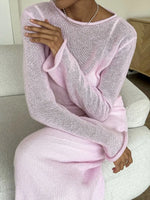 Load image into Gallery viewer, Sweet Pink Mohair Knitted Dress+Vests Dress Women New O-neck Casual Long Sleeve Dresses Suspenders Chic Vintage Two-piece Suit