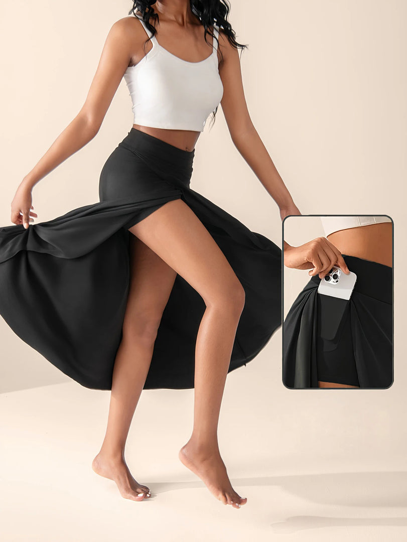 European and American women's dress with irregular temperament, elegant and fashionable solid color skirt