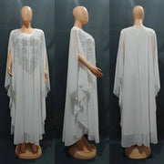Muslim Dress for Women Loose Batwing Sleeved Beaded Long Abaya Dress Kaftan Abayas Islamic Robe Two Piece Set