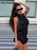 Load image into Gallery viewer, Elegant Women's Solid Halter Top Shorts Set Sleeveless Backless Swing Collar Vest Pleated Short Pant 2026 Summer Lady Beach Suit