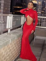 Load image into Gallery viewer, Party Dresses For Women Fashion Sexy Streetwear Solid Hollow Out Turtleneck Full Sleeves Slim Elegant Long Vestidos Robes Female