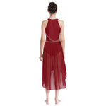 Load image into Gallery viewer, Women Adult Lyrical Dance Dress Modern Contemporary Costume Sparkly Rhinestones Ruched Asymmetrical Hem Ballet Dancewear