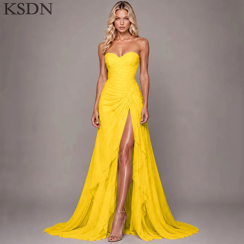 Elegant Women Evening Dresses for Women Luxury Chiffon Chapel Train Gowns Side Slit Sleeveless Wedding Long Dress Vestidos