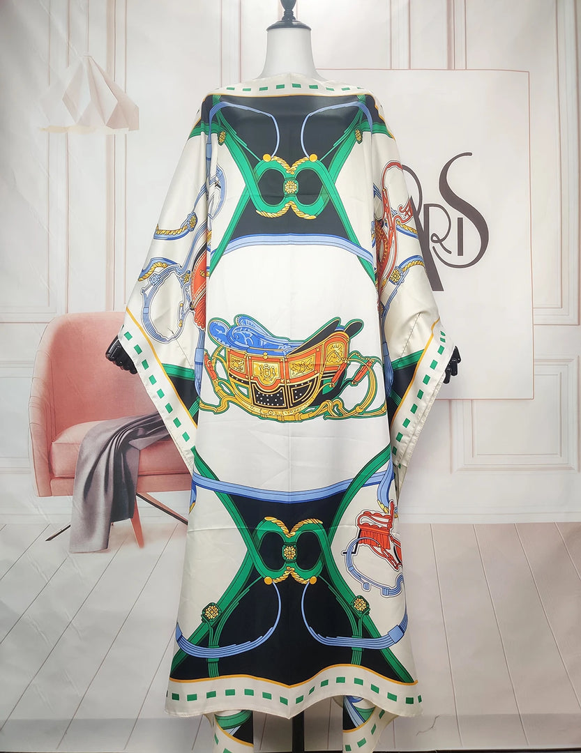 African Dress For Women Elegant Floral Summer Twill Silk Kaftan Maxi Dress Boho Sexy lady Beach Wear Caftan Dubai Muslim Ramadan
