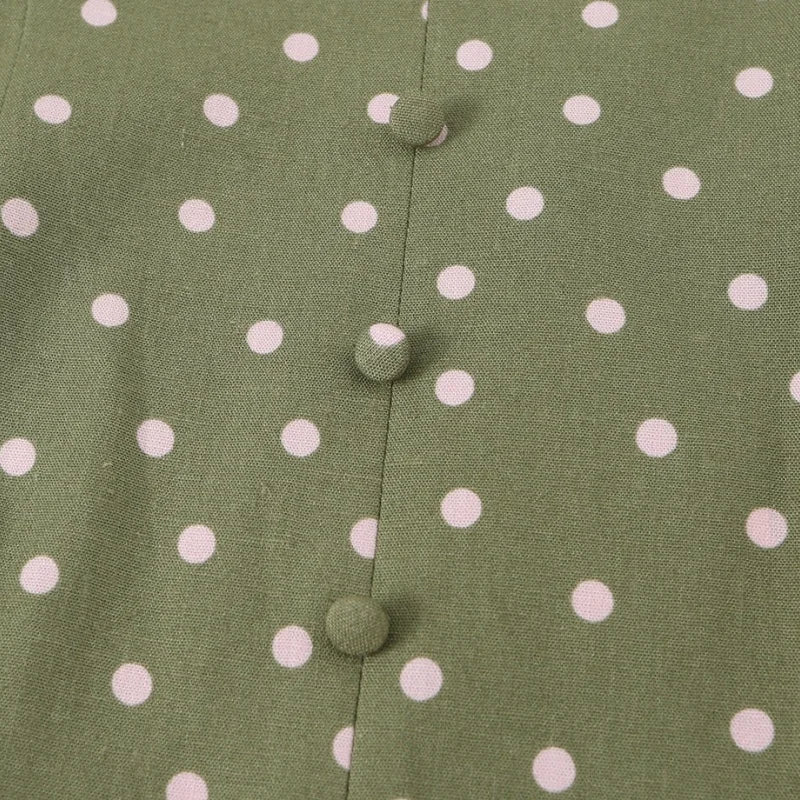 Women's Dress 2026 New Fashion Trend Summer Polka Dot Linen Blend Midi Dress