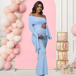 Load image into Gallery viewer, Women Maternity Dresses For Photoshoot Sexy Off Shoulder Long Sleeve Bodycon Pregnancy Baby Shower Maxi Gown