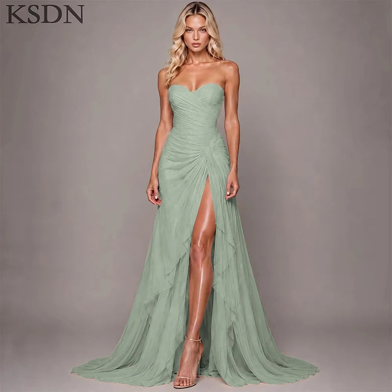 Elegant Women Evening Dresses for Women Luxury Chiffon Chapel Train Gowns Side Slit Sleeveless Wedding Long Dress Vestidos