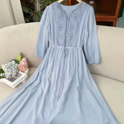 Embroidered Chiffon Dress For Women Spring/Summer New High end Dresses Loose Mom Long Dresses Femme Vestidos New ﻿