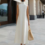 Load image into Gallery viewer, 2026 New Women's Summer Dresses White Elegant Commuter Long Dress Stand Collar Single Button Sleeveless Party Dresses for Women