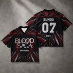 Load image into Gallery viewer, ENHYPEN NI-KI 10 Flame Mesh Jersey Tee Blood Saga Red Flame Full Print V Neck Oversized Kpop Fan Concert Breathable Street Top