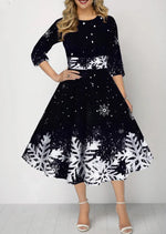 Load image into Gallery viewer, Winter Christmas Dresses Women Vintage Robe Swing Elegant Half Sleeve Casual Print Party Dress