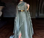 Load image into Gallery viewer, Elegant Party Dress for Women Temperament Fashion 2025 Fall Winter New Batwing Sleeve Shawl Split Vestidos Evening Long Dresses