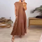 Load image into Gallery viewer, Women's Sleeveless Dress, Mid-Length Pleated Solid-Colour Round Neck Loose-Fit Casual Long Dress for Everyday Commuting