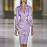 Load image into Gallery viewer, Woman Clothes Dresses 2025 Spring Floral Print Bodycon Elegant Evening Dress Autumn Long Sleeve Turn-down Collar Commute Dresses