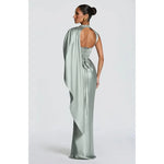 Load image into Gallery viewer, Women's Elegant Party Dresses Draped Cape Satin Evening Gown, High Neck Corset Back Formal Dress with Ruched Waist 2026