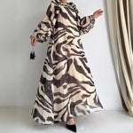 Load image into Gallery viewer, Muslim Women's Dress Casual Fashion Middle Eastern Chiffon Round Neck Tie-Dye with Belt Long Temperament Elegant Arab Dress